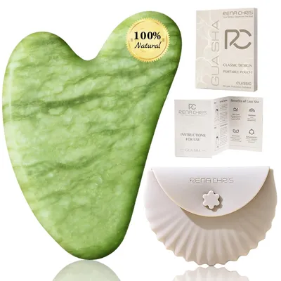 Produktbild von Gua-Sha-Stein Gesichtsroller Gesichtsmassage - Jade - Mit Silikonhülle - Grün