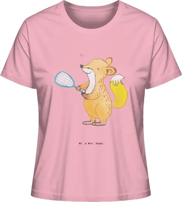 Produktbild von Mr. & Mrs. Panda Basic Shirt Damen Fuchs Squash spielen Größe L - Baumwolle Pink - Geschenk, Ballsport, T-Shirt, Oberteil, Kurzarm, Squashhalle