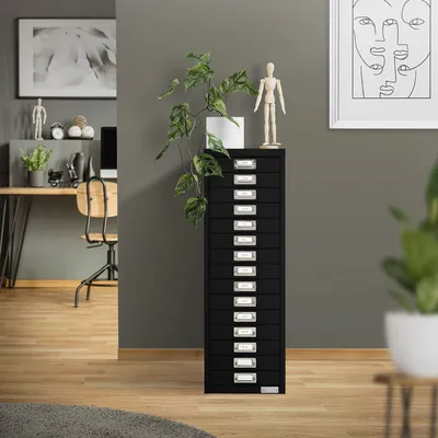 Produktbild von ML-Design Aktenschrank mit 15 Schubladen, 28x38x87 cm, Schwarz, Schubladenschrank aus Metall für DIN A4, mit Etikettenhalter