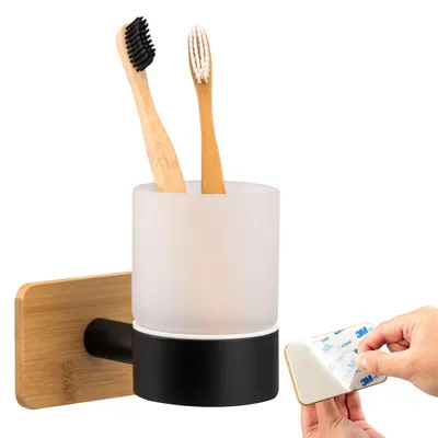 Imagen del producto de Serie de baño PIAZZA BLACK TAPE BAMBUS de Bremermann - Portavasos con almohadilla adhesiva