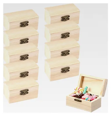 Produktbild von Kleine Holzkiste, 10 Stück Schatztruhe, Mini Schatztruhe aus Holz, Schmuckkästchen zum Selbergestalten, Schatzkiste mit Deckel, geeignet zur Aufbewahrung und Dekoration