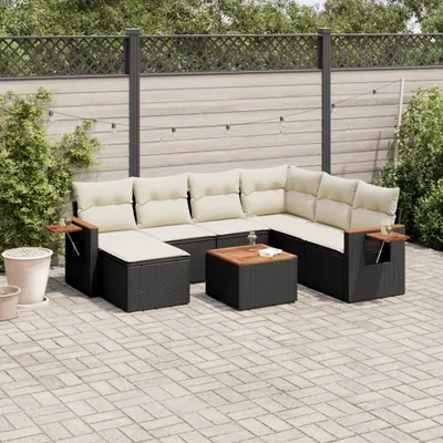 Produktbild von 8-tlg. Garten-Sofagarnitur - mit Kissen Schwarz Poly Rattan - Gartenmöbelset 3259452