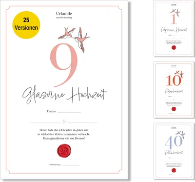 Produktbild von Frank Paperman® | Geschenk zum 9 Hochzeitstag | Ehejubiläum | Keramik Hochzeitstag | Urkunde Hochzeitstag | klassisch | Vordruck im DIN-A4-Format