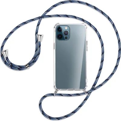 Produktbild von Handykette Backcover-Schutzhülle mit Band (Metall silberfarben) für Apple iPhone 12 Pro Max - Blautöne
