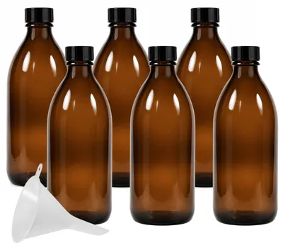 Image de 6 flacons pharmaceutiques bruns de 200 ml, sans BPA, avec goulot de remplissage
