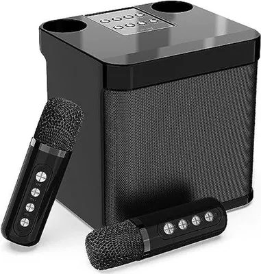 Immagine prodotto di Altoparlante portatile Bluetooth per karaoke con 2 microfoni wireless – Altoparlante portatile per karaoke con subwoofer – Set per karaoke per la casa, le feste e l'uso all'aperto