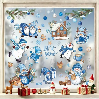 9 selbstklebende Fenstersticker, Weihnachtsdeko, blau, 30x20 cm