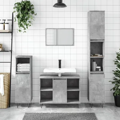 Produktbild von Möbel Badschrank Betongrau 30x30x100 cm Holzwerkstoff - Badezimmer &44584