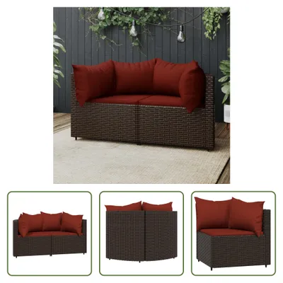 Image de The Living Store Canapés d'angle de jardin avec coussins 2 pcs. Marron Poly Rattan
