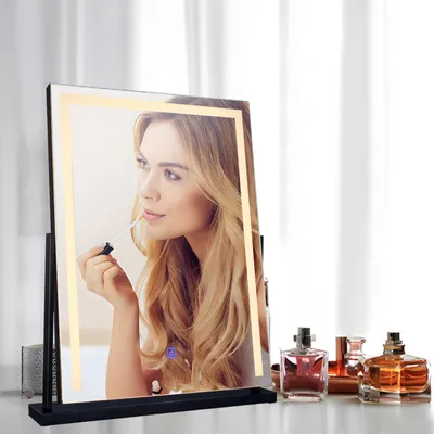 LED-Spiegel 52x58 cm, Touch, dimmbar, 360° drehbar, schwarz