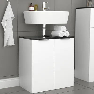 Produktbild von VCM Holz Waschbeckenunterschrank | Badschrank | Maße: H. 60 x B. 56 x T. 34 cm | 2 große Drehtüren - Donali