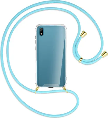 Produktbild von Handykette Backcover-Schutzhülle mit Band (Metall goldfarben) für Huawei Y5 2019 - himmelblau