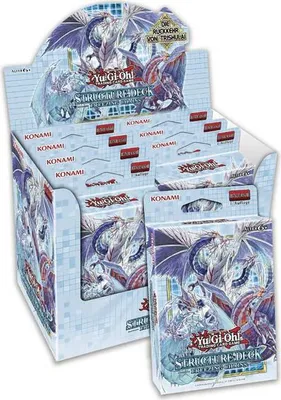 A display box of Yu-Gi-Oh! Structure Deck Freezing Chains trading card game products.