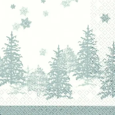 Produktbild von 20 kleine Cocktailservietten Tree and Snowflakes - Bäume & Schneeflocken silber 25x25cm