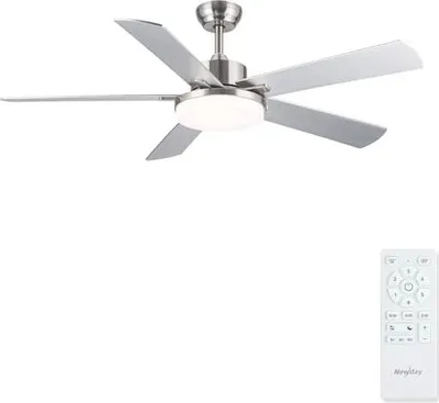 Produktbild von Newday Deckenventilator mit Beleuchtung Silber, 107cm Licht und Fernbedienung Leise, Ventilator Lampe Decke Reversibel 5 Flügel 3 Timer für