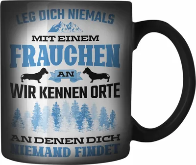 Produktbild von Trendation - Frauchen Farbwechsel Zauber-Tasse Geschenk Lustig Spruch Hundebesitzerin Geschenke Hund (Schwarz)