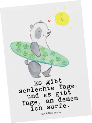 Produktbild von Mr. & Mrs. Panda Postkarte Panda Surfen - Weiß - Geschenk, Wellenreiten, Ansichtskarten, Grußkarte, bildkarte, Postkarten, Surfschule, Ansichtskarte