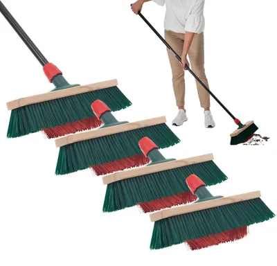 Produktbild von Novaliv 4x Besen mit V-Beborstung 40 cm Elaston grün/rot | Besen mit Teleskopstiel | Straßenbesen Kehrbesen Gartenbesen Industriebesen Hofbesen Allzweckbesen Großraumbesen Garden Broom Strassenbesen