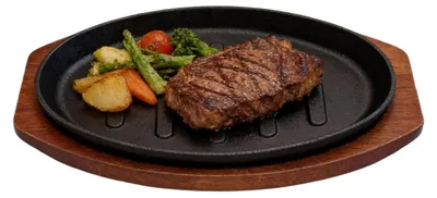 Image de Solidchoice - Poêle à steak ovale en fonte avec base en bois