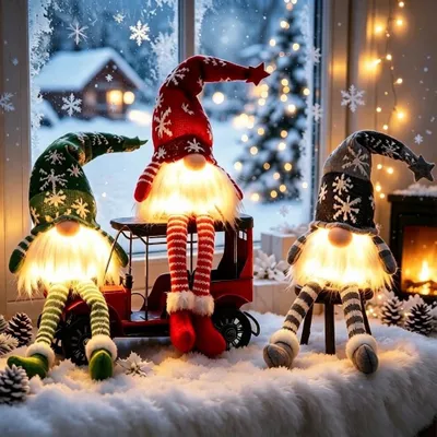 Produktbild von Weihnachtswichtel beleuchtet Plüsch Weihnachtsdeko - 3 Stück - Batteriebetrieben