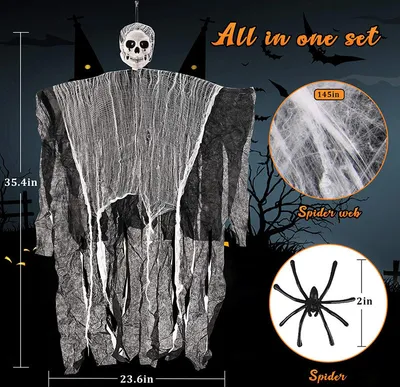 Produktbild von Halloween Dekoration: Schaurige Szene mit Schädeln, hängenden Geistern und Spukhaus-Puppen
