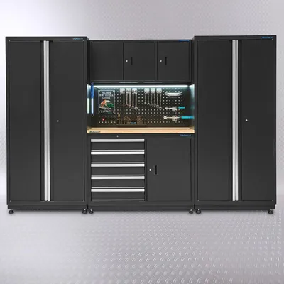 Productafbeelding van Werkbank 160 cm met bovenkast en twee gereedschapskasten