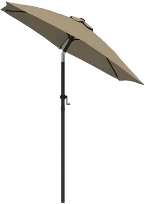 Zdjęcie produktu dla Mały aluminiowy parasol balkonowy w kolorze taupe, średnica 200 cm, z poliestru chroniącego przed promieniowaniem UV