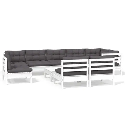 Produktbild von 10-tlg. Garten-Lounge-Set mit Kissen Weiß Kiefer Massivholz