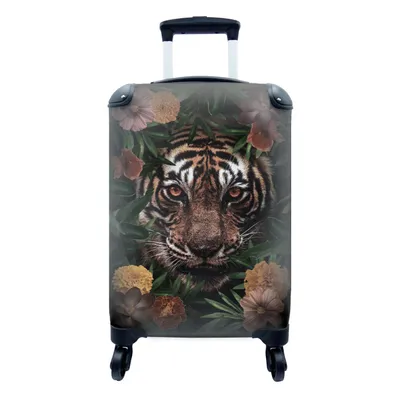 Produktbild von MuchoWow® Koffer Handgepäck Trolley Rollkoffer Kleine Reisekoffer mit 4 Rollen - Tiger - Braun - Blumen - Cabin Size < 55x40x23 cm & 55x40x20 cm - Fotokoffer - Kabinenkoffer - Boardgepäck - Reise-Box - Reisekoffer - Reisegepäck - Koffer mit Bild - Trolley für Kinder
