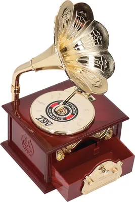 Zdjęcie produktu dla Gramofon z pozytywką - wykwintna mechaniczna pozytywka retro z figurkami do dekoracji stołu, brązowa