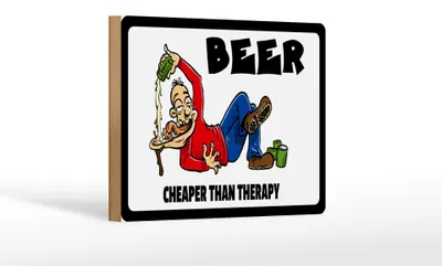 Produktbild von Holzschild Alkohol 18x12cm Beer cheaper than therapy Bier