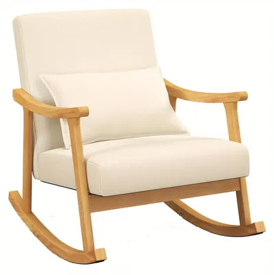 Productafbeelding van Schommelstoel - Fauteuil - Loungestoel - Voedingsstoel - Hoogere Rugleuning - Rubberhouten Frame