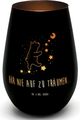 Produktbild von Mr. & Mrs. Panda Windlicht Glas Bär Träume - Schwarz - Geschenk, Teelichthalter, Traum, Träumen, Kerzenhalter, Teddy, Deko, Laterne, Traumdeutung