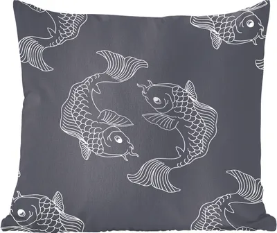 Produktbild von MuchoWow® Zierkissen Sofakissen Wohnzimmer Dekokissen 50x50 cm Eine dunkle Illustration von Fischen in einem Muster - Komfort - Sofakissen
