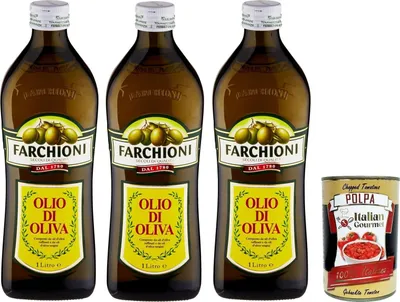 Produktbild von FARCHIONI Olio di Oliva Classico, Olivenöl, bestehend aus raffinierten Olivenölen und nativen Olivenölen, 3x 1 LT + Italian Gourmet polpa 400g