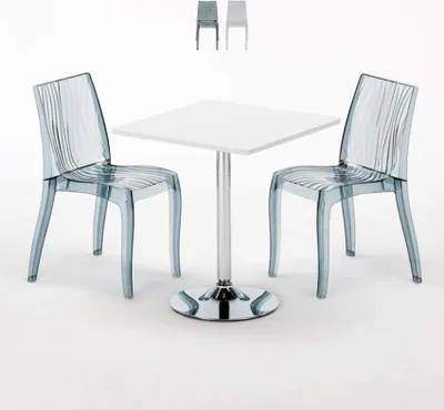 Produktbild von Weiß Quadratisch Tisch und 2 Stühle Farbiges Transparent Grand Soleil Dune Titanium - Transparent Schwarz Anthrazit
