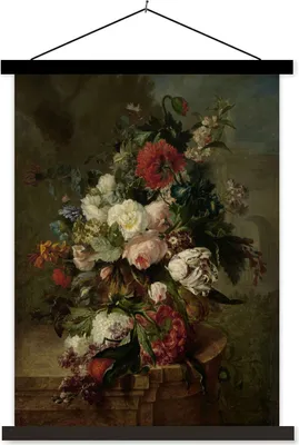 Produktbild von MuchoWow® Textilposter Stilleben mit Blumen - Gemälde von Harmanus Uppink 90x120 cm mit schwarzem Rahmen - Dekoration