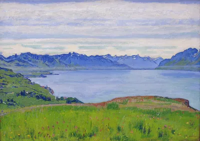 Produktbild von Legendarte - Kunstdruck auf Leinwand - Landschaft am Genfer See Ferdinand Hodler - Wanddeko, Canvas cm. 50x70
