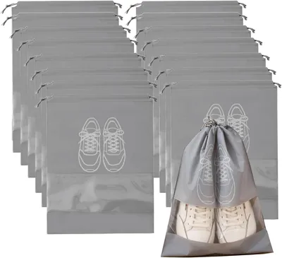Produktbild von Schuhtasche, 15 Stück, 44 x 32 cm, transparent, mit Kordelzug, wasserdicht, für Reisen