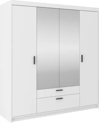 Produktbild von Masseno Drehtürenschrank ELENORA 176,3 cm Kleiderschrank Schlafzimmer Schrank 4-türig mit Spiegel Weiß