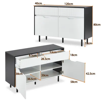Obrázek produktu pro Skříň - Komoda - Úložná skříň - Komoda - Skříně - Kovová komoda, 120 cm - Komoda s drážkovanými zásuvkami - Černo-bílá