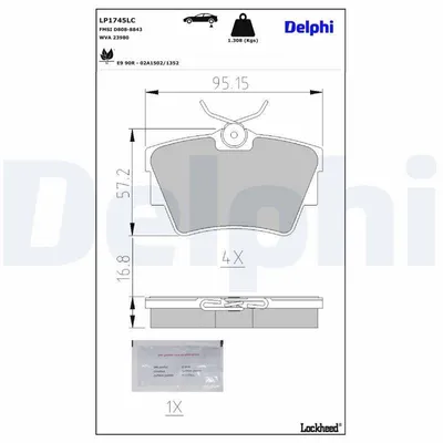 Image de Jeu de plaquettes de frein arrière DELPHI pour VW Transporter IV Bus (70B, 70C, 7DB, 7DK, 70J, 70K, 7DC, 7DJ) LP1745LC