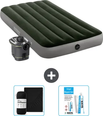 Produktbild von Intex Luftbett - 1 Person - 99 x 191 x 25 cm - Grün - Inklusive Pumpe - Spannbettuch en Reperaturset