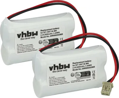 Produktbild von vhbw 2x Akku kompatibel mit Panasonic TGA400, PQHHR150AA21, TGA200, PQP506SVC, TG4000, KX-TGA420B schnurlos Festnetz Telefon (600 mAh, 2,4 V, NiMH)