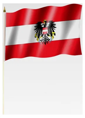 Produktbild von Österreichische Stockflagge mit Wappen, ca. 30 x 45 cm und ca. 60 cm Stab