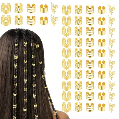 Produktbild von 80-teiliges goldenes Haarschmuckset für Zöpfe, Haarspangen, Haarschmuck für Dreadlocks, Haaraccessoires, verstellbare Haarringe, Dekorationen für Frauen und Mädchen (Gold)