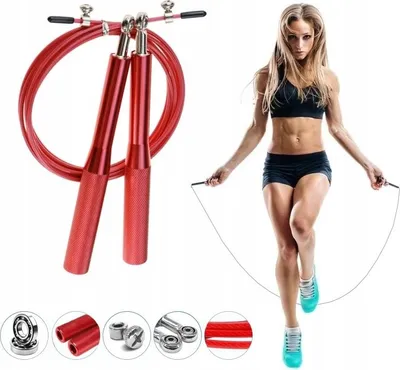 Obrázok produktu pre Oceľové švihadlo s guličkovými ložiskami, nastaviteľné, Crossfit, červené