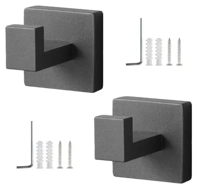 Image de Crochets muraux en acier inoxydable, gris, carrés, lot de 2