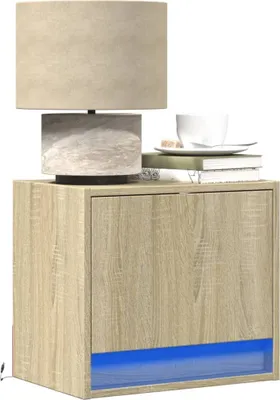 Obrázok produktu pre vidaXL Nástenné nočné stolíky s LED osvetlením 2 ks dub Sonoma