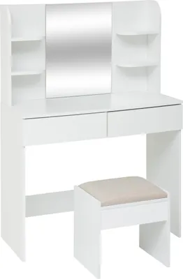 Produktbild von Weißer Schminktisch mit Spiegel und Hocker DOLO, 125 cm